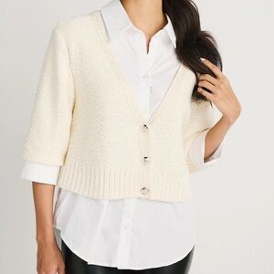 🌸Elan - Heidi V-neck Sweater Collar Top Set